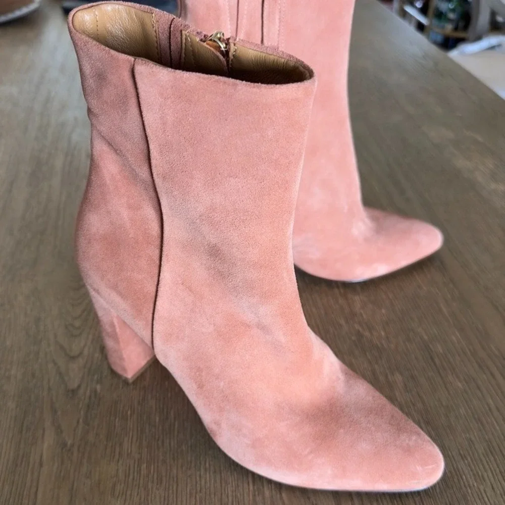 Sézane Adele Ankle‎ Boots-Blush Suede Leather Italian Heels-3.5